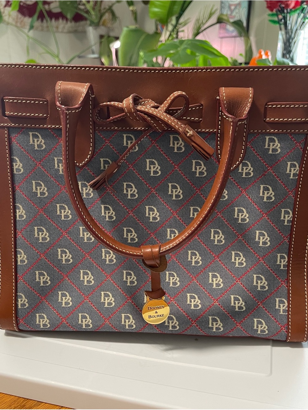 Dooney & Bourke Elite Alto Y2K Signature Monogram Canvas and Leather Tassel Tote - Picture 4 of 14